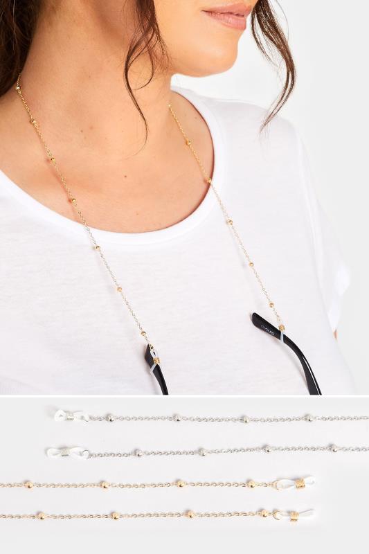 2 PACK Silver & Gold Beaded Sunglasses Chain Set | Yours Clothing 1