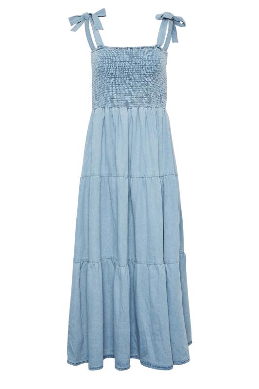 LTS Tall Women's Blue Denim Shirred Tiered Midi Dress | Long Tall Sally 6