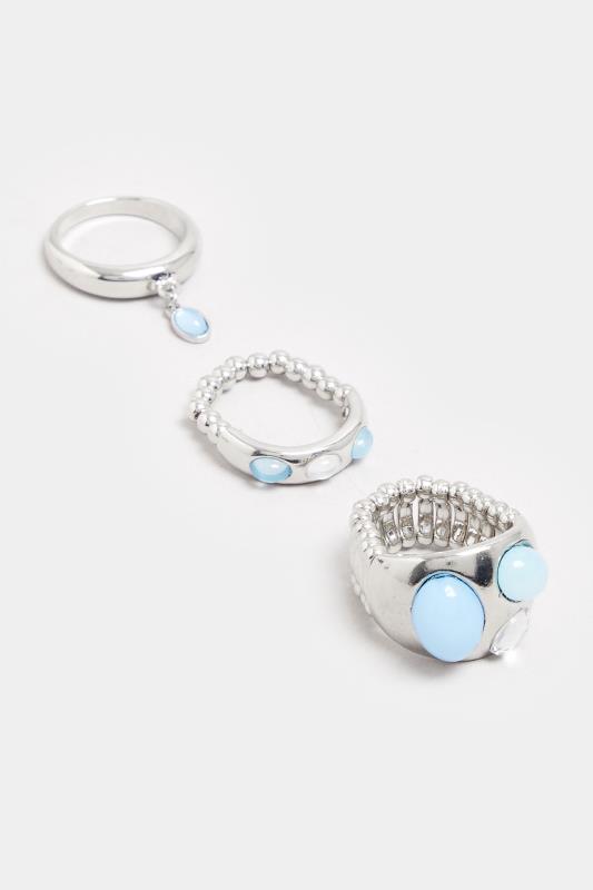 3 PACK Silver Tone Stone Ring Set | Yours Clothing 2