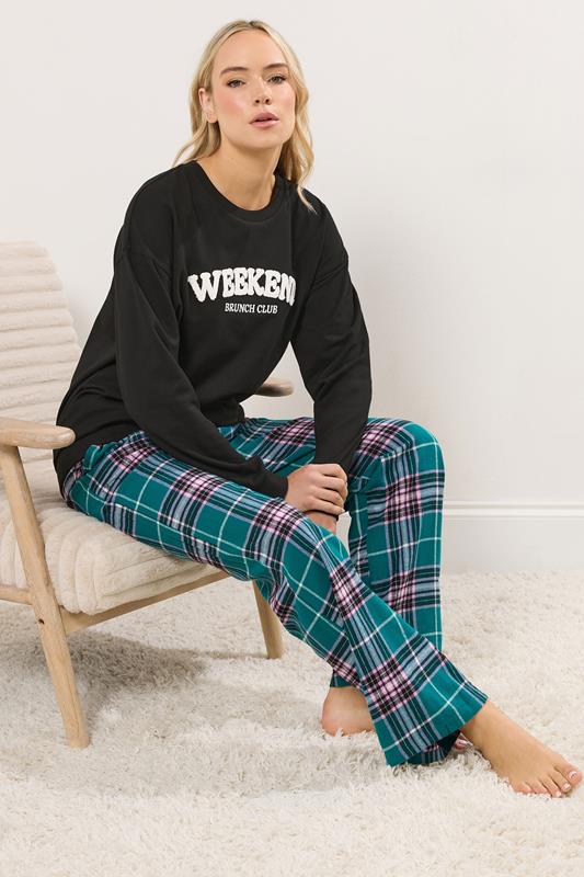 LTS Tall Black 'Weekend Brunch Club' Slogan Lounge Top | Long Tall Sally 5