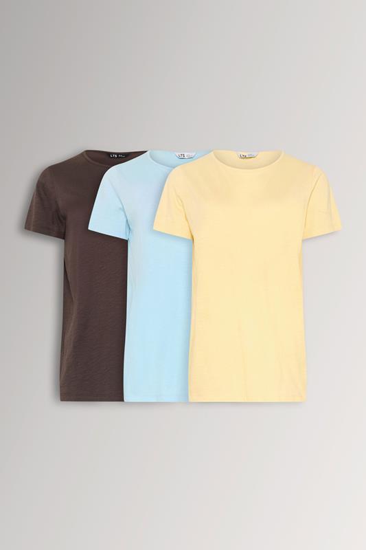  LTS Tall 3 PACK Chocolate Brown & Light Blue Cotton V-Neck T-Shirts
