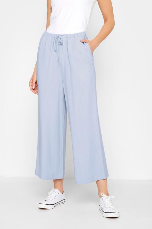 LTS Tall Women's Light Blue Linen Look Cropped Trousers | Long Tall Sally  1