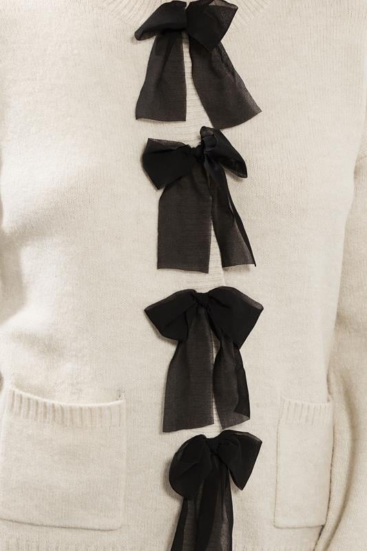 LTS Tall Cream Knitted Bow Front Cardigan | Long Tall Sally 4