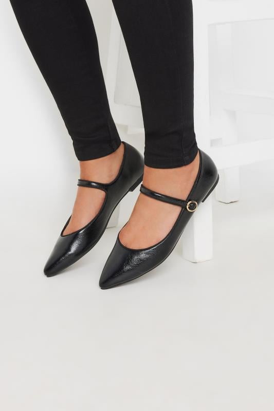 Tall  LTS Black Mary Jane Point Flats In Standard Fit