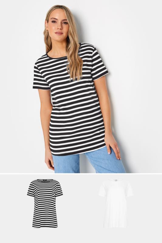 LTS Tall Womens 2 PACK Black & White Stripe Short Sleeve T-Shirts | Long Tall Sally 1