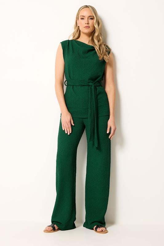  LTS Tall Forest Green Textured Wide Leg Trousers