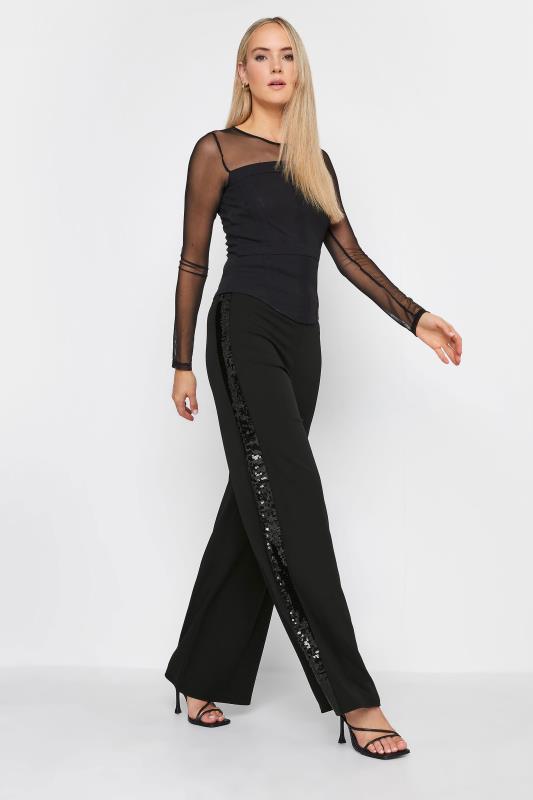 LTS Tall Black Sequin Stripe Wide Leg Trousers | Long Tall Sally  2