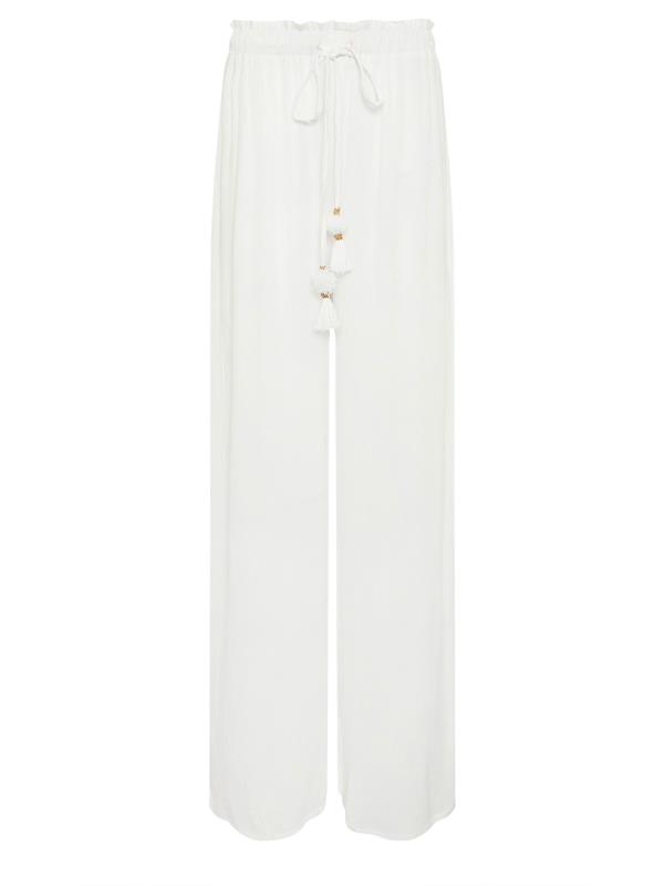 LTS Tall Women's White Textured Tie Waist Wide Leg Trousers | Long Tall Sally 6