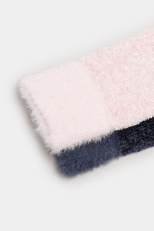 2 PACK Pink & Blue Chenille Ankle Bed Socks | Yours Clothing 5