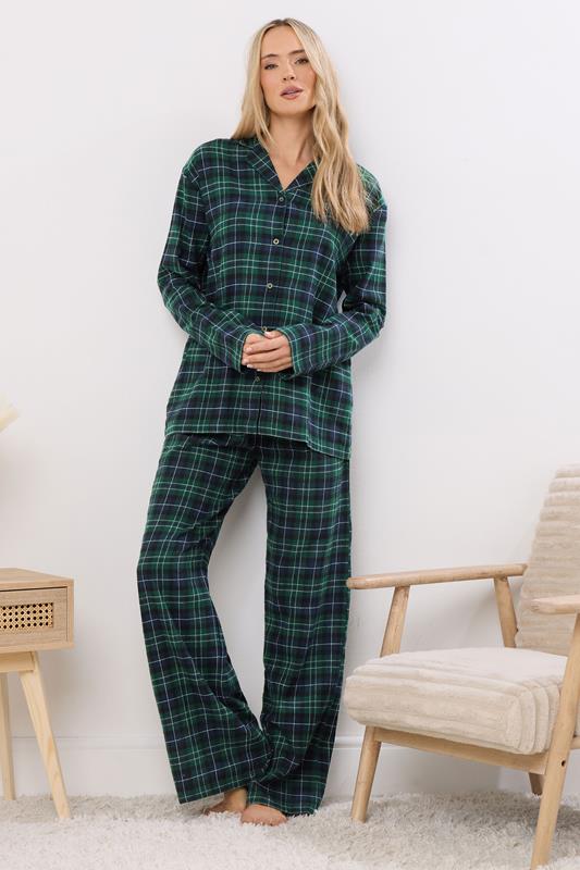 LTS Tall Navy Blue & Green Cotton Check Pyjama Set | Long Tall Sally 1