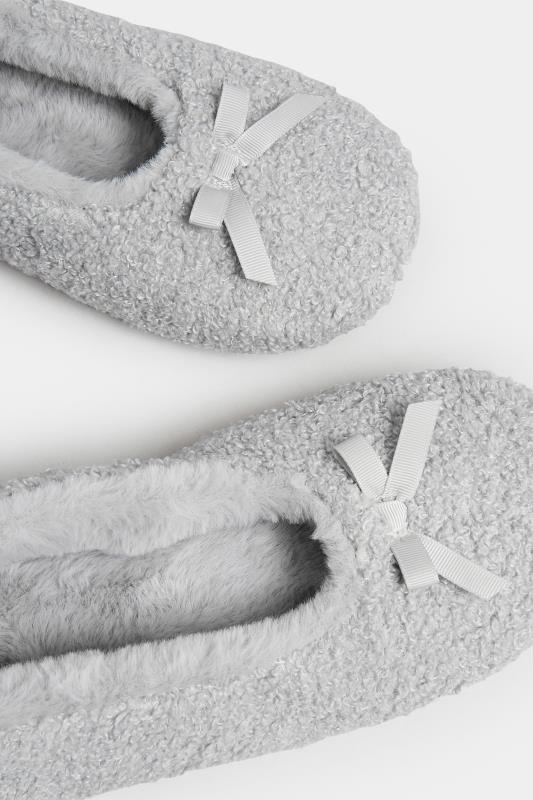Grey Teddy Ballet Slippers In Wide E Fit | Yours Clothing 5