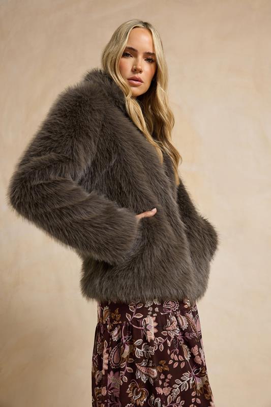 Tall  LTS Tall Chocolate Brown Faux Fur Jacket