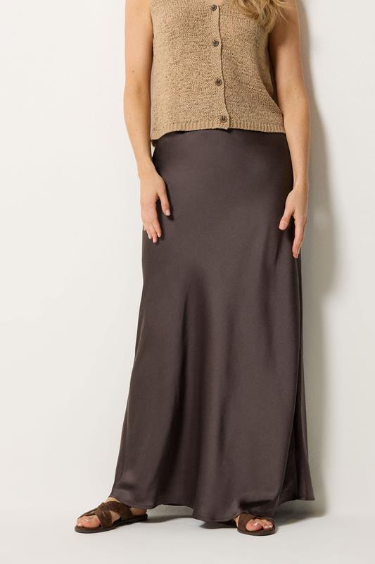LTS Tall Women's Chocolate Brown Satin Maxi Skirt | Long Tall Sally 1