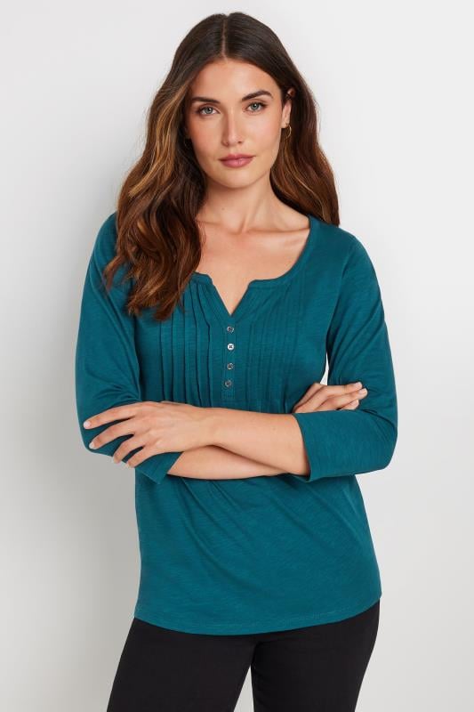 Tall  LTS Tall Teal Blue Cotton Henley Top