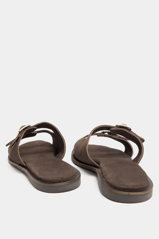 Chocolate Brown Double Buckle Footed Mule In Extra Wide EEE Fit 4