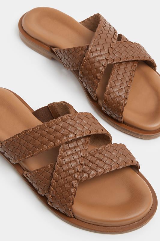 Brown Woven Cross Strap Footbed Sandals In Wide E Fit | Yours Clothing 5