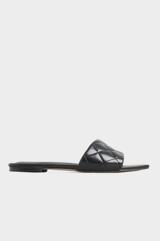 LTS Black Quilted Square Flat Mules In Standard Fit | Long Tall Sally 3