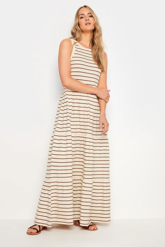 LTS Tall Natural Brown Striped Tiered Sleeveless Maxi Dress | Long Tall Sally  2