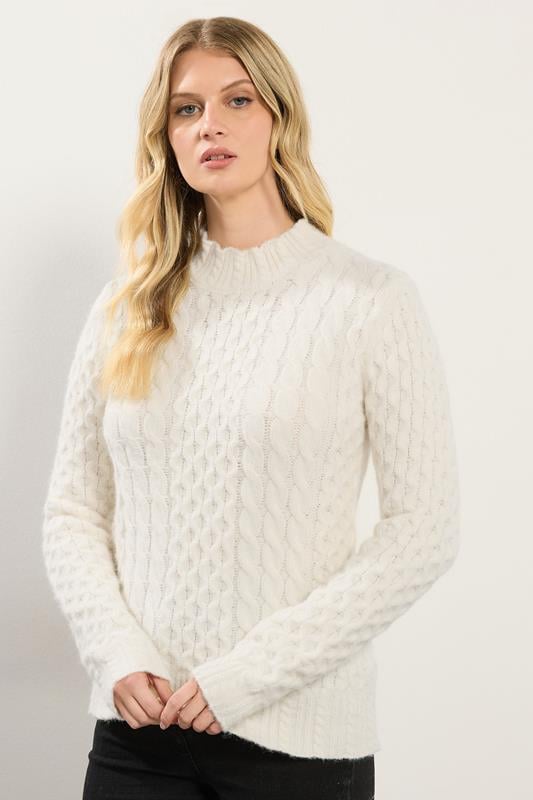 LTS Tall Ivory White Cable Knit Frill Jumper | Long Tall Sally 1