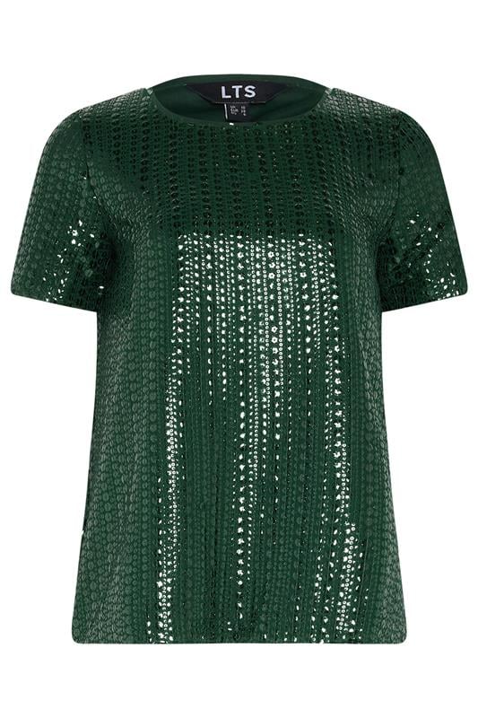 LTS Tall Green Crew Neck Sequin Top | Long Tall Sally 1