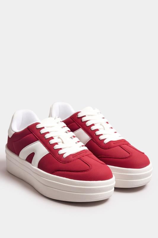 Red Retro Platform Trainers In Wide E Fit | Yours Clothing  2