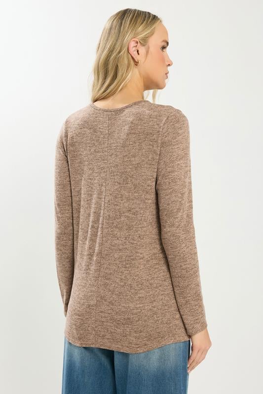 LTS Tall Beige Brown Marl Button Long Sleeve Top | Long Tall Sally 3