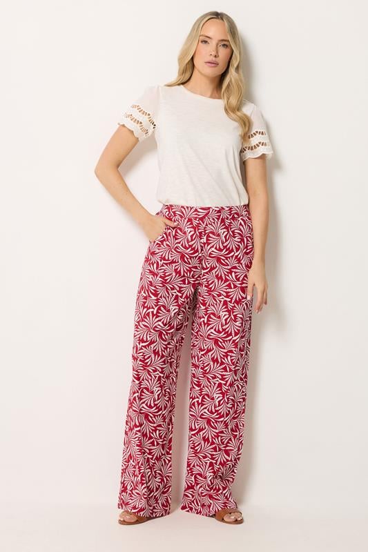 LTS Tall Women's Red Leaf Print Wide Leg Trousers | Long Tall Sally 1