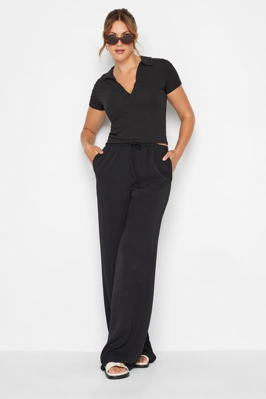 LTS Tall Women's Black Cropped Ribbed Polo Top | Long Tall Sally 4