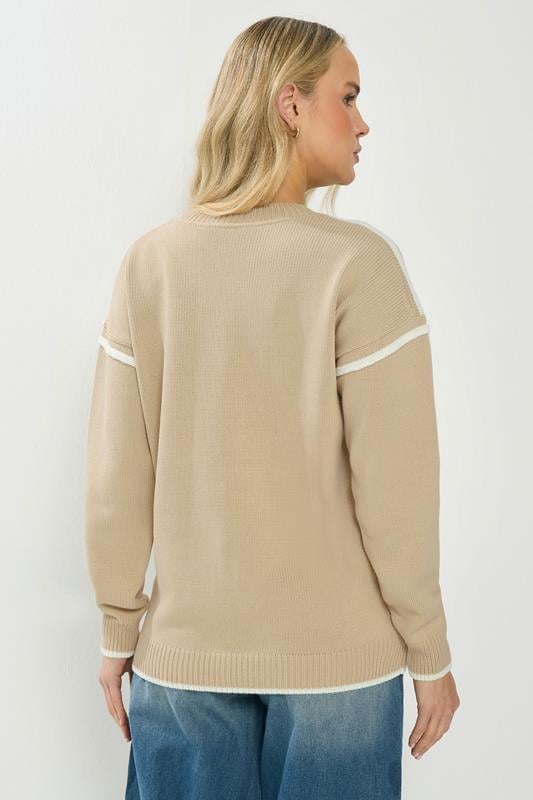 LTS Tall Natural Brown Piped Crew Neck Jumper | Long Tall Sally 3