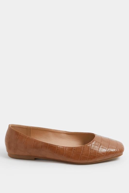 Brown Croc Square Toe Ballet Pumps In Wide E Fit | Yours Clothing 2