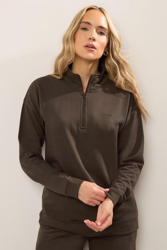 LTS Tall Women's Chocolate Brown Slogan Zip Sweatshirt | Long Tall Sally 1