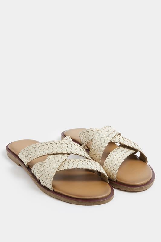 Tall  LTS Ivory White Faux Leather Woven Mule Sandals In Standard Fit