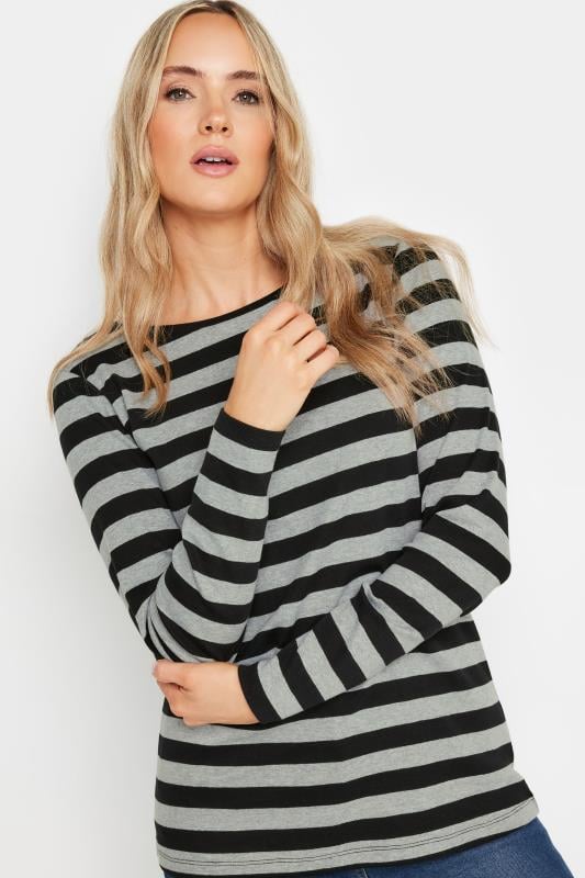 Tall  LTS Tall Grey & Black Stripe Long Sleeve Cotton T-Shirt