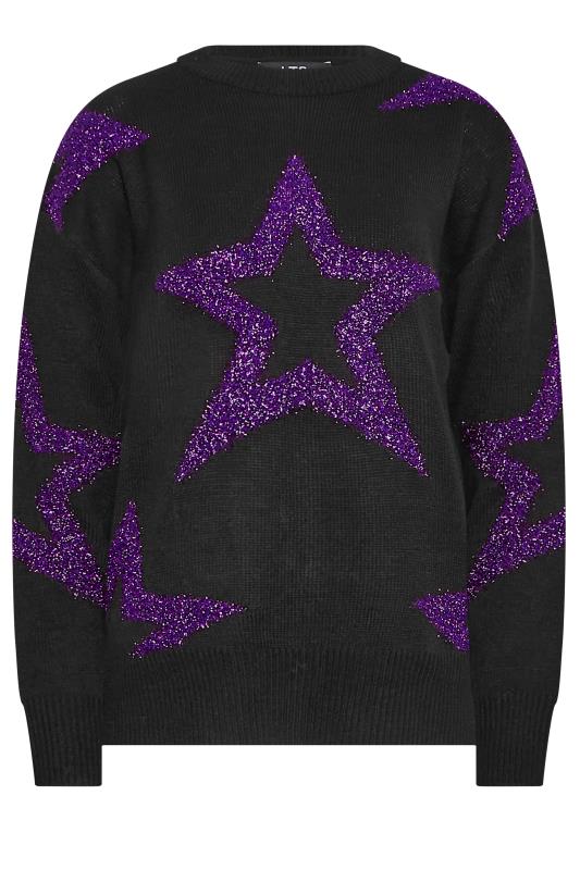 LTS Tall Black & Purple Glitter Star Jumper | Long Tall Sally  6