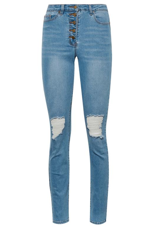 LTS Tall Women's Blue Button Fly Distressed Slim Jeans | Long Tall Sally 5