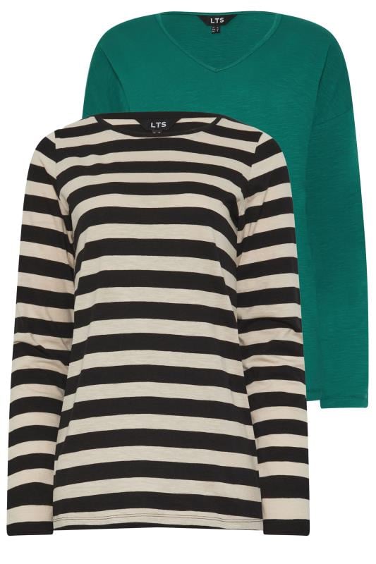 LTS Tall 2 PACK Black & Green Stripe Long Sleeve T-shirt Tops | Long Tall Sally 6