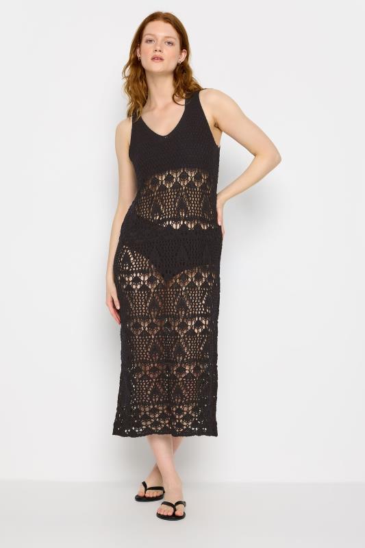 LTS Tall Womens Black Crochet Midi Beach Dress | Long Tall Sally 1