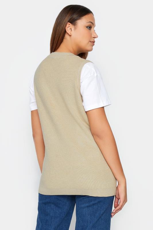 LTS Tall Women's Beige Brown V-Neck Knitted Vest Top | Long Tall Sally 3