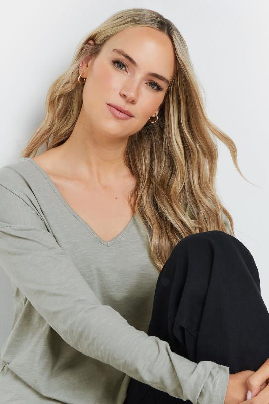 LTS Tall Light Grey V-Neck Long Sleeve Cotton T-Shirt | Long Tall Sally 5