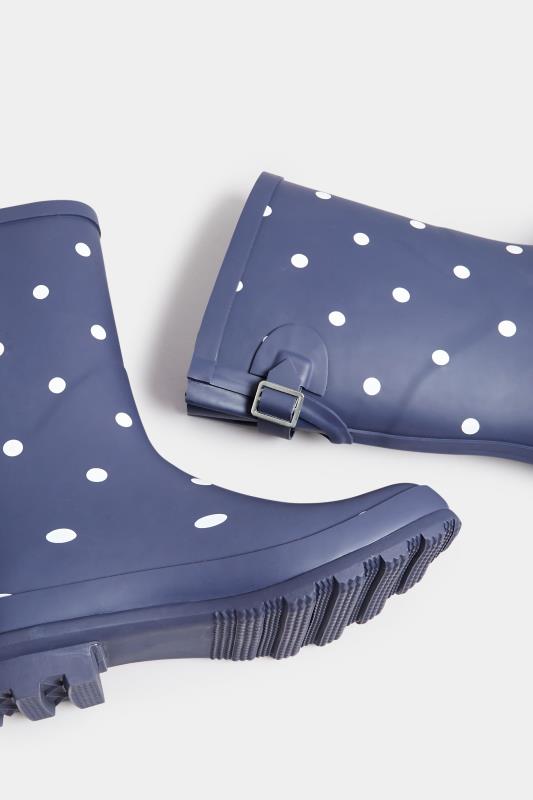 Navy Spot Print Mid Calf Wellies In Wide E Fit | Yours Clothing 5