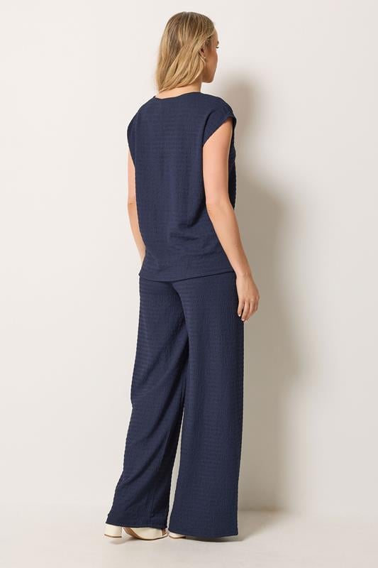 LTS Tall Women's Set Navy Blue Textured Top & Wide Leg Trousers | Long Tall Sally 1