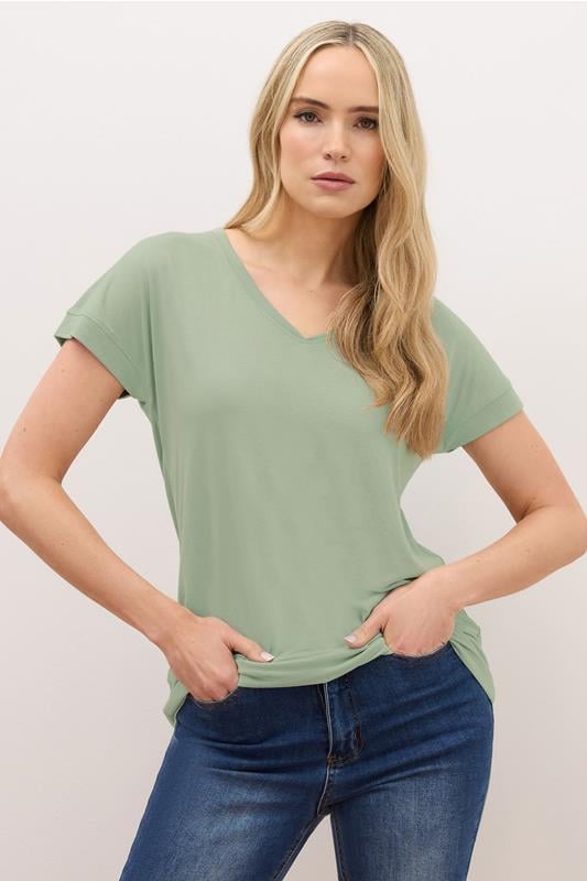 LTS PREMIUM Tall 2 PACK Sage Green & Grey V-Neck Modal T-Shirts | Long Tall Sally 2
