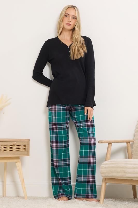 LTS Tall Turquoise Green Cotton Check Pyjama Bottoms | Long Tall Sally 1