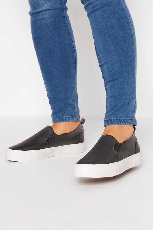 Plus Size  Yours Black Slip-On Trainers In Wide E Fit