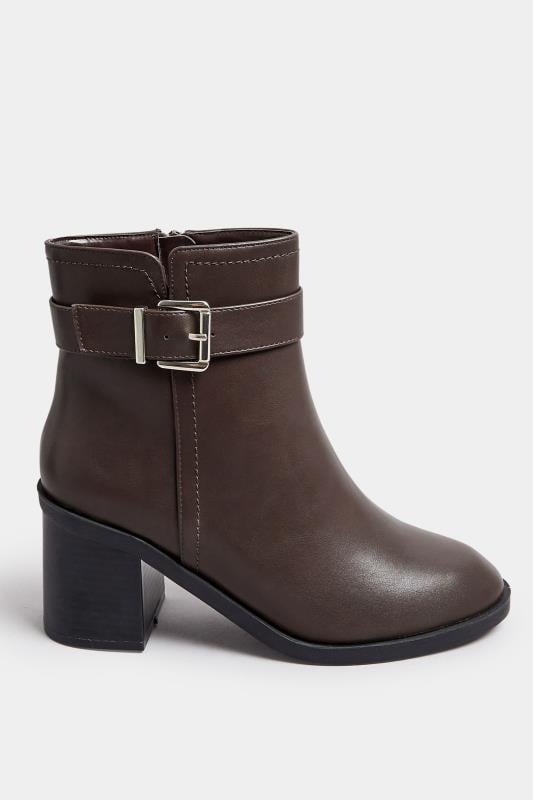 Brown Faux Leather Buckle Detail Ankle Boots In Extra Wide EEE Fit | Yours Clothing 3