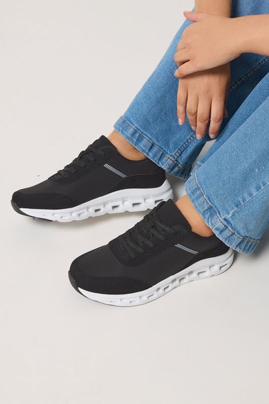  Yours Black Contrast Chunky Runner Trainers In Extra Wide EEE Fit
