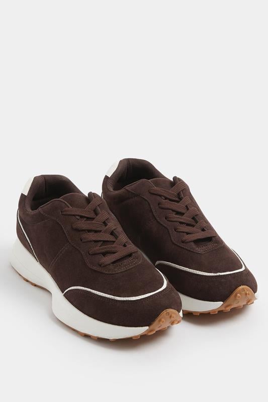  Yours Chocolate Brown Faux Suede Runner Trainers In Extra Wide EEE Fit
