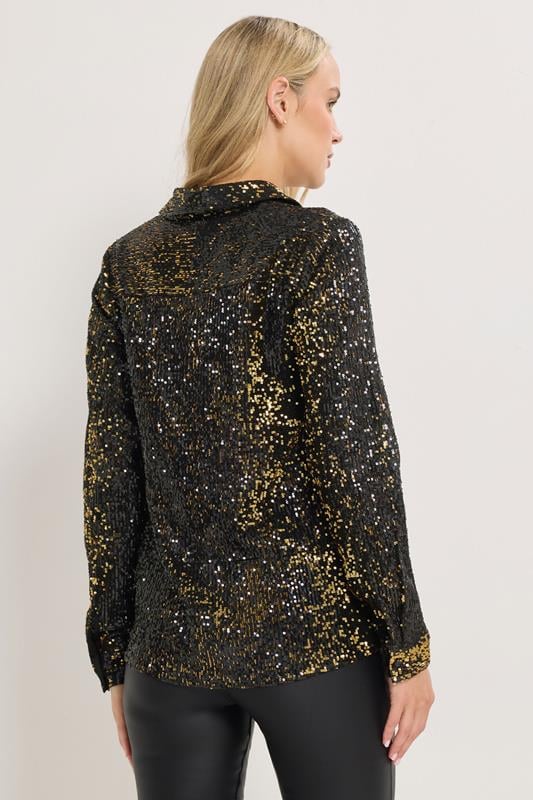 LTS Tall Black & Gold Sequin Embellished Shirt | Long Tall Sally 4