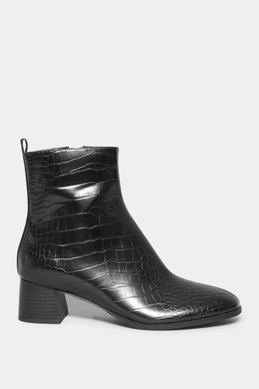LTS Black Croc Block Heel Boots In Standard Fit| Long Tall Sally 3
