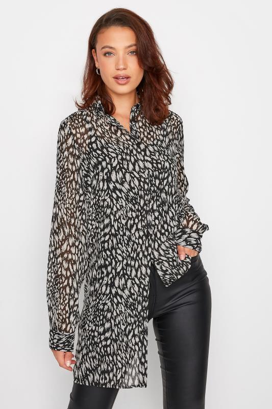 Tall Women's LTS Black Animal Leopard Print Longline Shirt | Long Tall Sally 4
